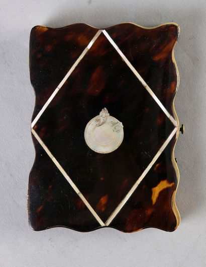 null Card holder case, brown tortoiseshell with diamond-shaped mother-of-pearl decoration...