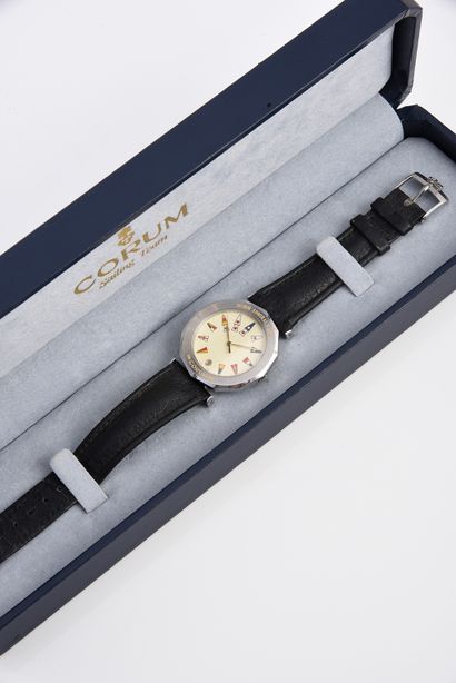 CORUM ADMIRAL'S CUP Steel bracelet watch. Cream dial, painted indexes representing...
