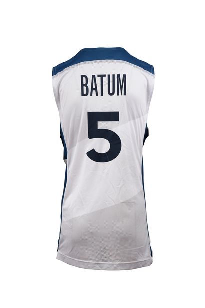 null Nicolas Batum. Winger. Jersey No. 5 of the French team for the 2013 European...