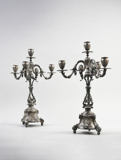 A pair of silver candelabras 925e, with three...