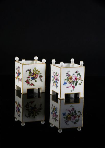 null Deux caisses «à fleurs carrées» (3e grandeur) en porcelaine de Sèvres du XVIIIe...