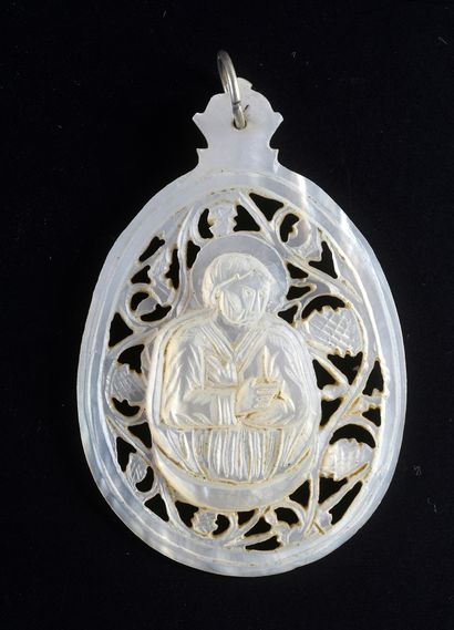null Two carved and openwork mother-of-pearl medallions representing the Resurrection...