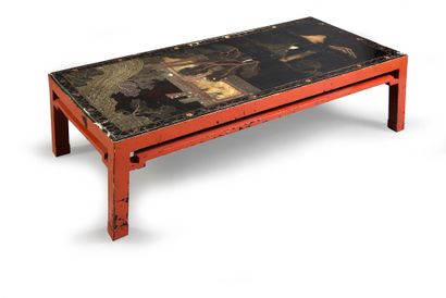 null Coffee table with Coromandel lacquer top decorated with animated landscapes,...