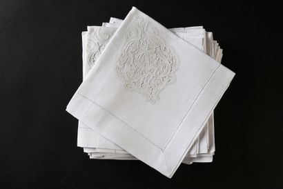 Eighteen napkins, linen and needle lace,...