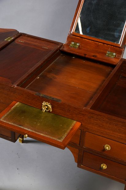 null Mahogany and mahogany veneer dressing table.
Sheath feet with bronze sabots...
