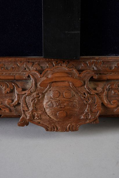 null 
Crucifix with framing in wood called Saint Lucia carved in relief with foliage,...
