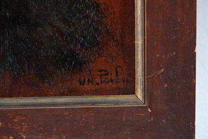 Léon Charles Huber (1858 - 1928) Le poilu, 1916
Huile sur panneau
27 x 22 cm
Signée...