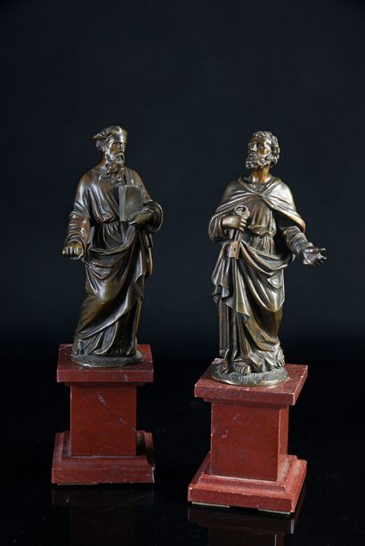 null Saint Peter and Saint Paul in bronze, base in red serpentine
XIXth century H....