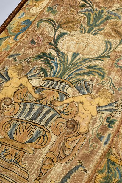 null Tenture en tapisserie aux points, second moitié du XVIIe siècle, broderie laine...