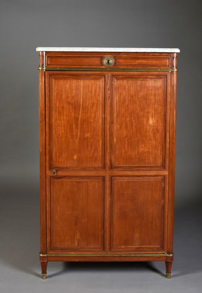 null Rosewood veneer cabinet in frames of fillets and violet wood, it opens to a...