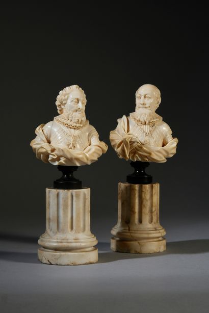 null Bustes d'Henri IV et de Sully en ivoire sculpté en ronde-bosse, signé ROSSET...