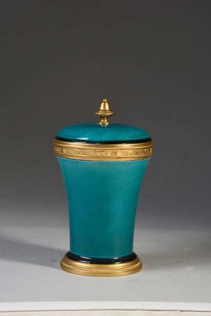 Ceramic covered pot with turquoise glaze,...