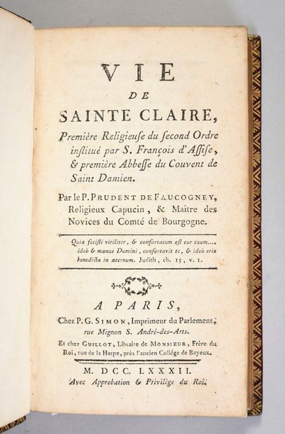 PRUDENT DE FAUCOGNEY, Père Vie de sainte Claire, première religieuse du second ordre...