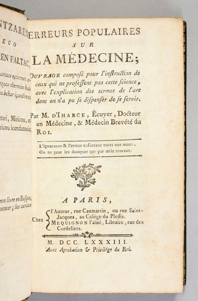 IHARCE, Jean-Luc d' 
Popular errors on medicine: work composed for the instruction...