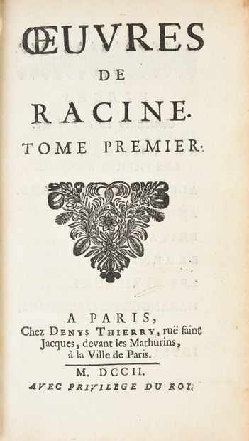 RACINE, Jean Œuvres [...]
P., Denys Thierry 1702.
2 vols in-12, plein maroquin rouge,...