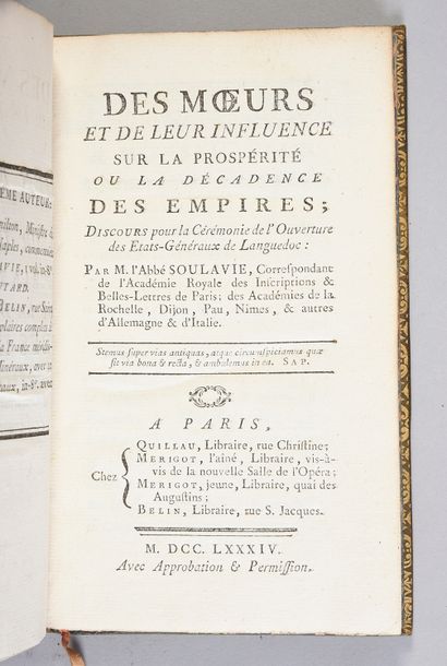 SOULAVIE, M. l'abbé 
Des mœurs, et de leur influence sur la prospérité ou la décadence...
