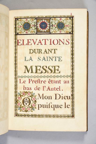null MANUSCRIT Elévation durant la Très-Sainte Messe
Cambrai, 1738.
In-8, plein veau,...