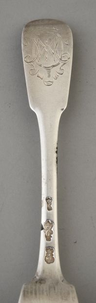 null Set of three forks and six spoons in silver of the uni-flat model. The spatula...