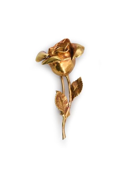 HERMES Paris 750th (18k) gold lapel brooch stylizing a rose in full bloom.
Signed...