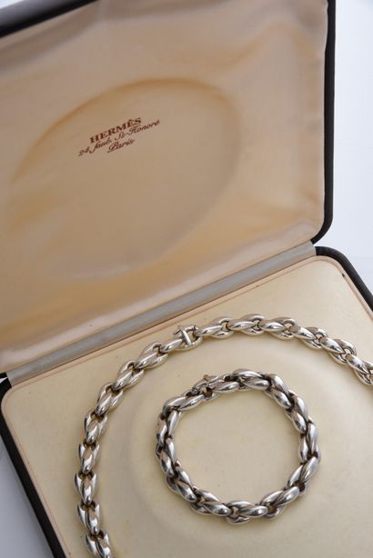 HERMES Grain des Champs, parure composée d'un collier et d'un bracelet en argent...
