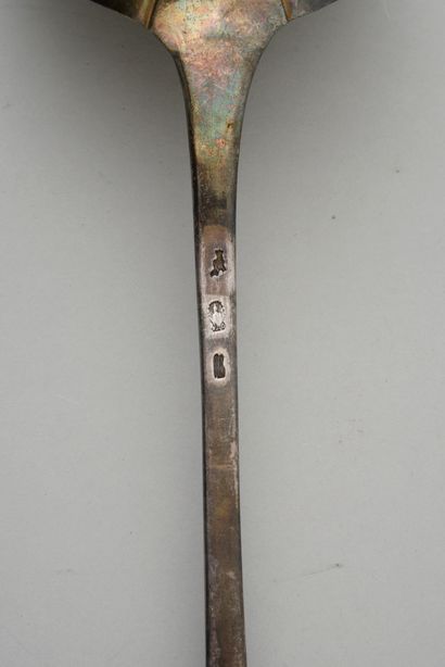 null Silver ladle of the uni-flat model, the spatula engraved later with a monogram...