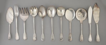 null Important set of eleven silver flatware 2nd title, including fish cutlery, salad...