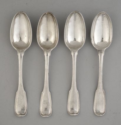 null Lot composed of four silver spoons model double net on the spatula and simple...
