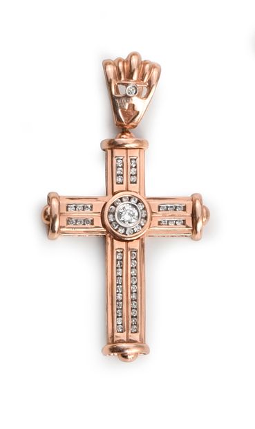 Croix pendentif en or rose 585e (14k) et...