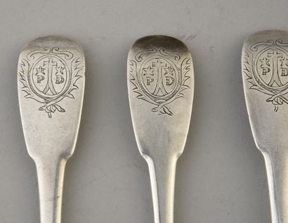 null Lot of silver flatware XVIIIe model including:
- A fork and two spoons the spatula...