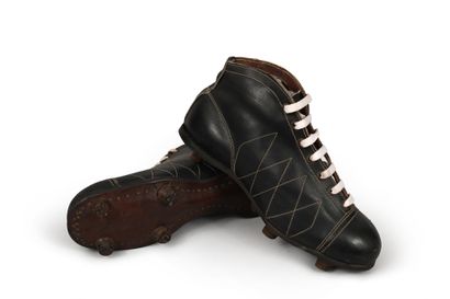 null Pair of leather shoes with leather soles with 6 studs and hard toes. Stitching...