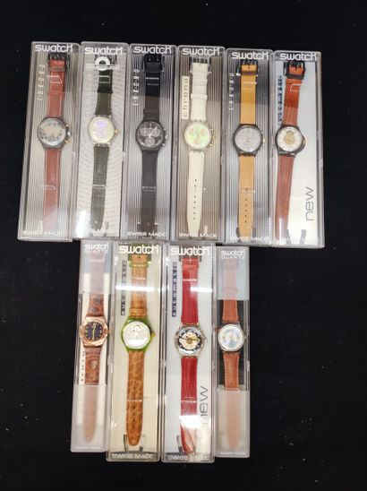 null SWATCH. Ensemble de 10 montres avec bracelet en cuir dont : une montre avec...