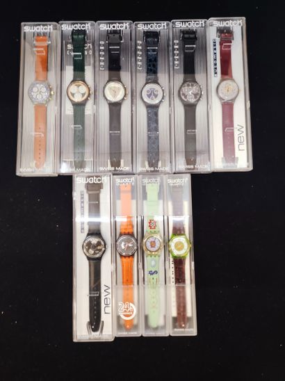 null SWATCH. Ensemble de 10 montres avec bracelet en cuir dont : deux modèles Automatic,...