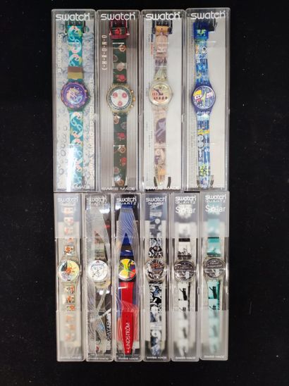 null SWATCH. Ensemble de 10 montres comprenant : quatre Swatch Quartz dont une dessinée...