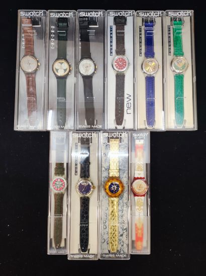 null SWATCH. Ensemble de 10 montres avec bracelet en cuir dont : quatre modèles Automatic,...