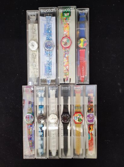 null SWATCH. Ensemble de 10 montres comprenant : une montre Tokyo Map ; une montre...