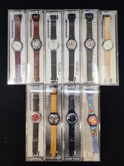 null SWATCH. Ensemble de 9 montres avec bracelet en cuir dont : sept modèles Automatic...