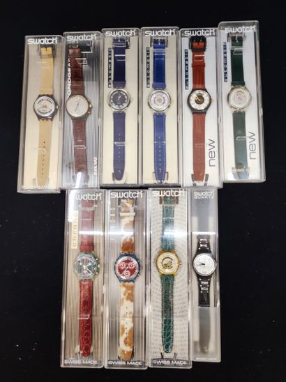 null SWATCH. Ensemble de 10 montres avec bracelet en cuir dont : cinq montres modèle...
