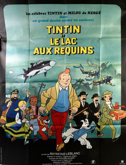 null Large poster Tintin and the shark lake. Good condition, Tintin and the sharks...