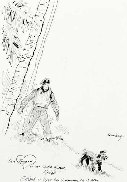 null WEINBERG, Albert (1922-2011) Dessin dédicace à l'encre de Chine et crayon sur...