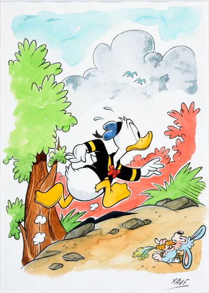 null DISNEY (Studios) Donald running. 

India ink and colored ink on paper. Size...