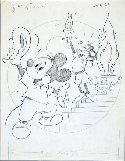 null DISNEY (Studios) Mickey and the Olympic Games.

Pencil and blue pencil on machine...