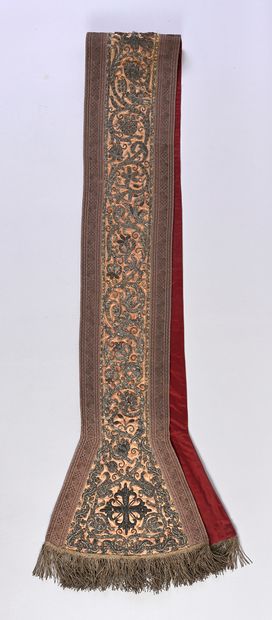 null Embroidered stole, first third of the seventeenth century, pink silk satin embroidered...