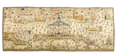 null Important embroidered hanging in Chinoiserie, second half of the 18th century,...