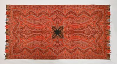 Long cashmere shawl, circa 1870, small black...