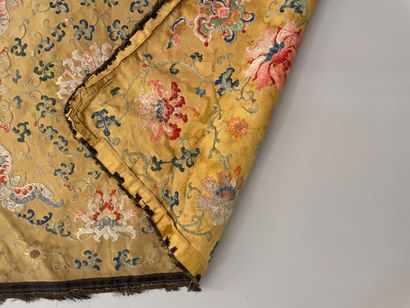 null Two embroideries, China, 19th and early 20th century, mainly yellow satin cushion...