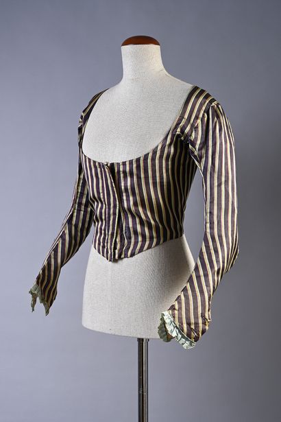null Caraco or dress bodice, late eighteenth century, whalebone caraco in striped...