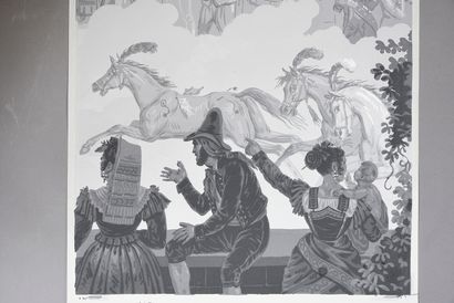 null The horse races, part of panoramic decoration, manufacture Zuber, impression...