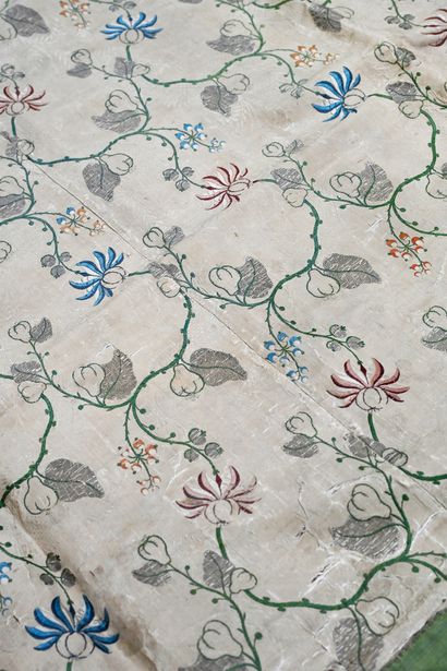 null Carpet of table made up of the silk fabrics of a cope, XVIIIth century, the...