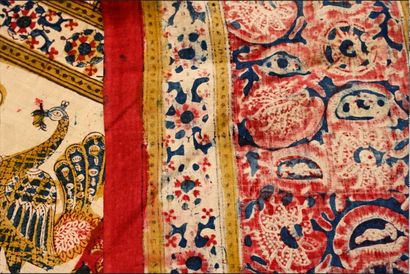 null Panneau de tenture en kalamkari, Inde du sud, début du XXe siècle, toile de...