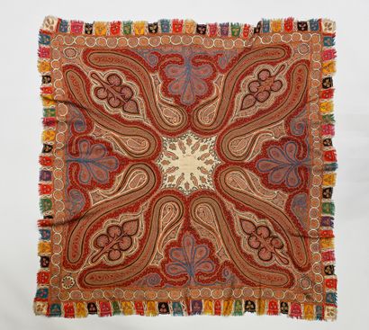 null Embroidered square cashmere shawl, India, late 19th century, polychrome wool...